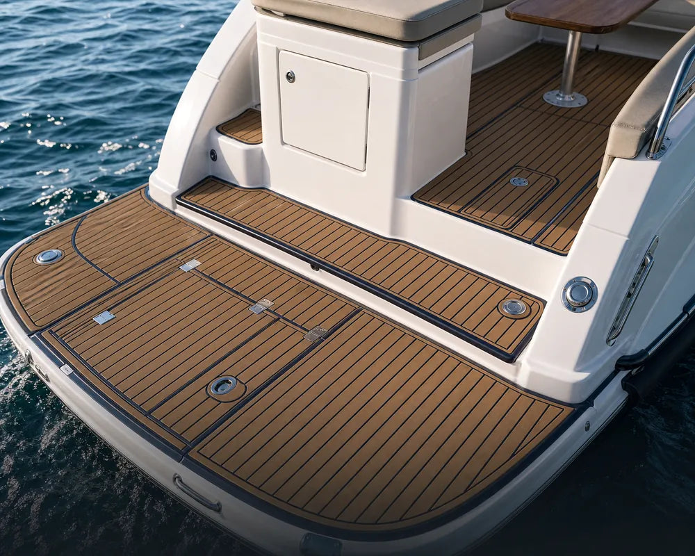 Custom EVA foam boat decking installed on a swim platform