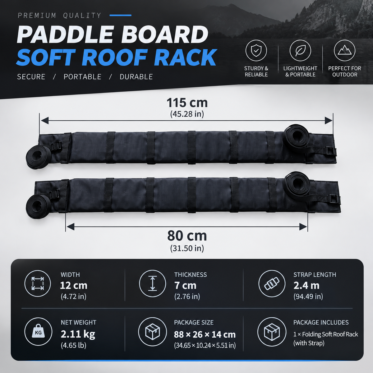 Airow Marine Universal Soft Roof Rack - Heavy-Duty Padded for Kayaks & SUPs