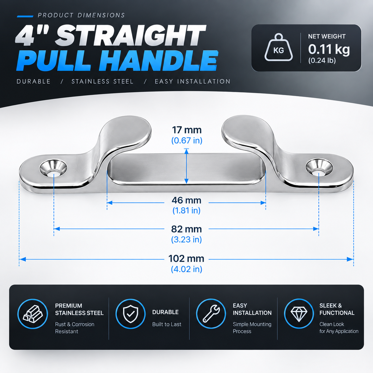 Marine Straight Cable Guide - 316 Stainless Steel, Mirror Polish (4-inch)