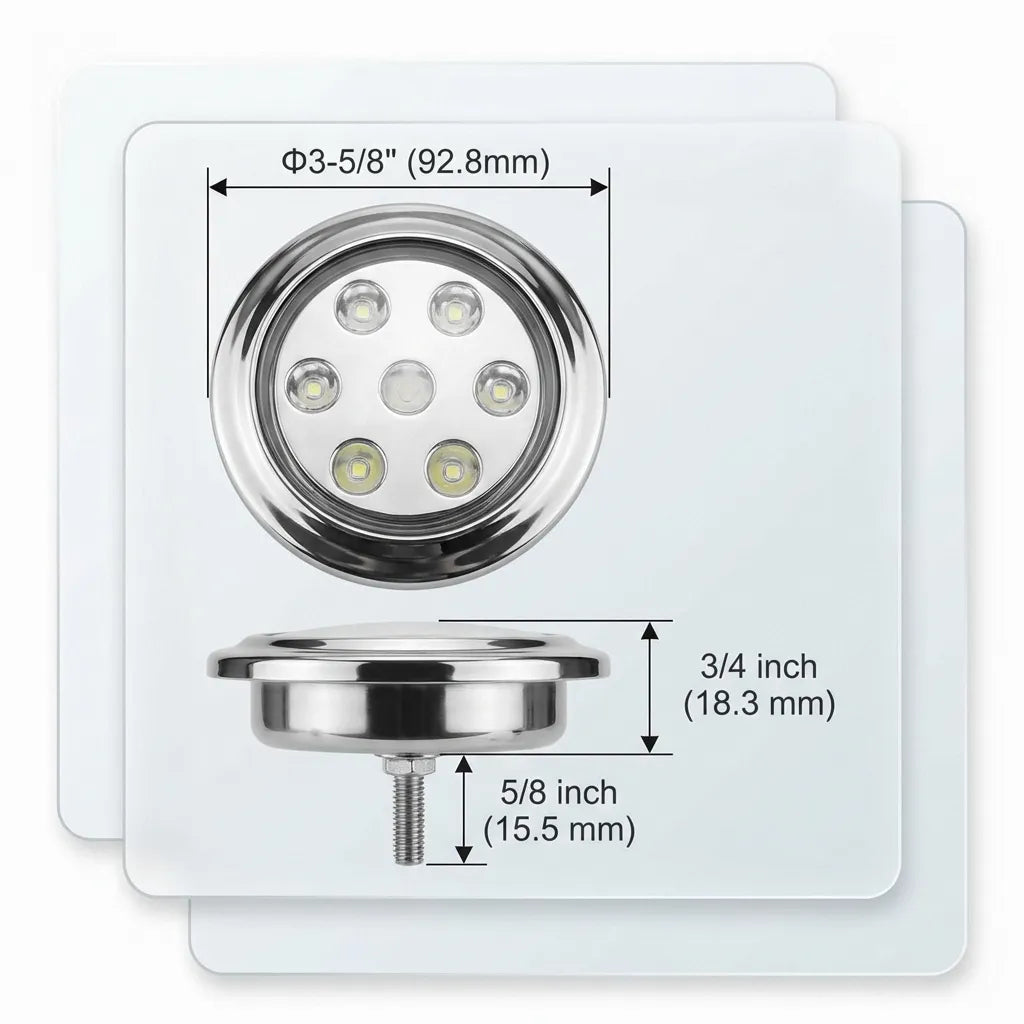 Technical dimension diagram showing 3-5/8 inch (92.8mm) diameter, 3/4 inch housing height, and 5/8 inch mounting bolt length.