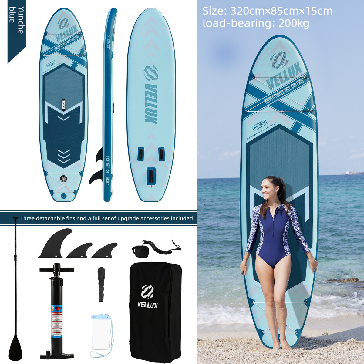 Vellux All-Purpose Inflatable SUP Paddleboard - Reinforced PVC, Drop-Stitch Core
