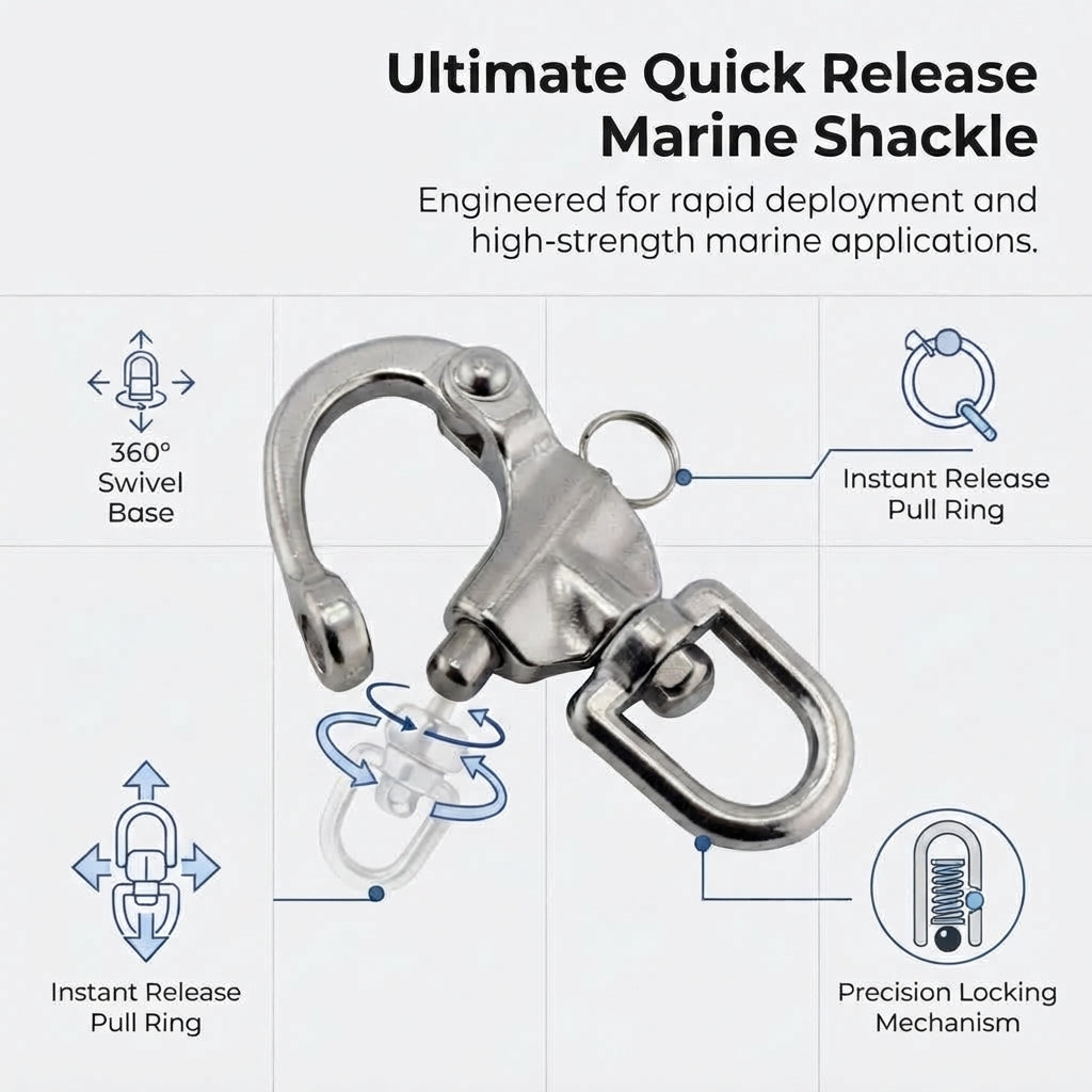 316 Stainless Steel Quick Release Swivel Shackle - Marine Grade Heavy Duty