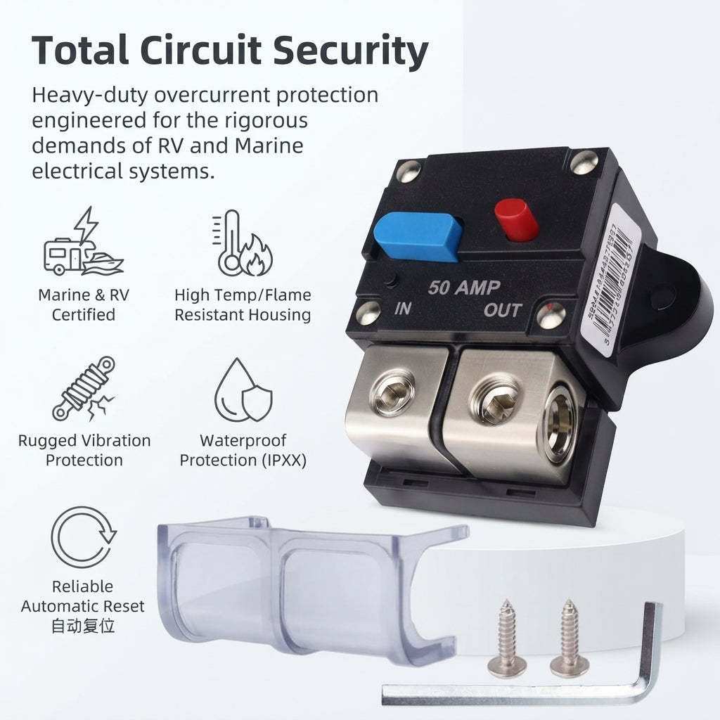 Marine Thermal Circuit Breaker - Manual Reset, 50-300A Overcurrent Protection