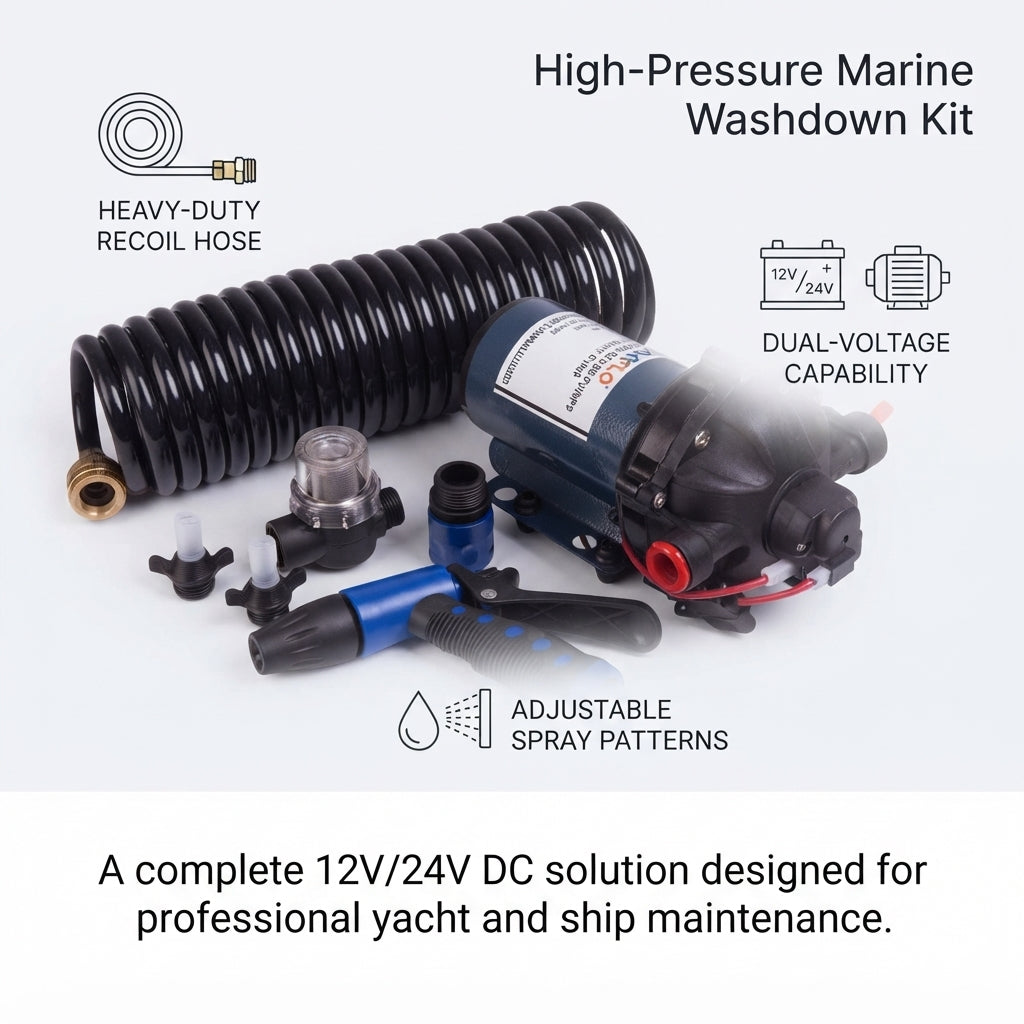 Marine Deck Washdown Pump Kit - 12V/24V High-Pressure Saltwater Diaphragm Pump