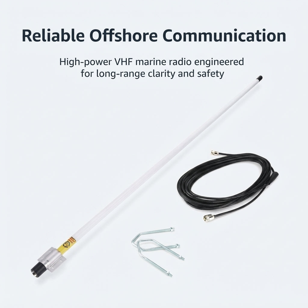 Airow Marine 1.2M 4dBi VHF Marine Fiberglass Antenna Kit + 10M Cable
