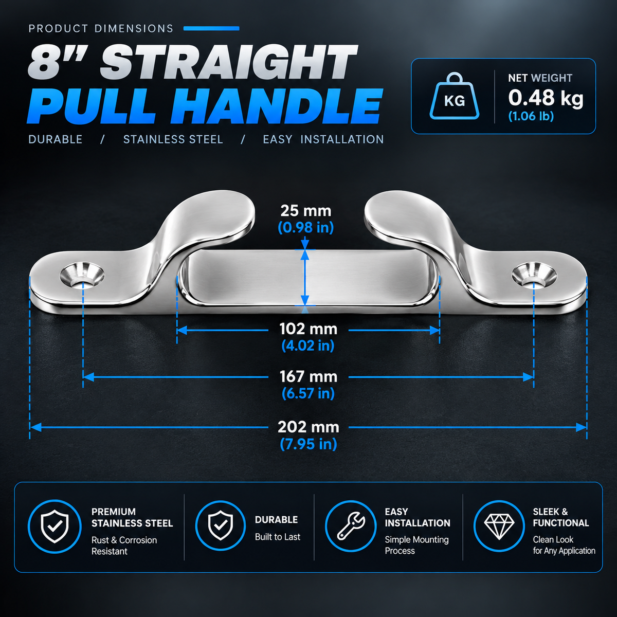 Marine Straight Cable Guide - 316 Stainless Steel, Mirror Polish (4-inch)