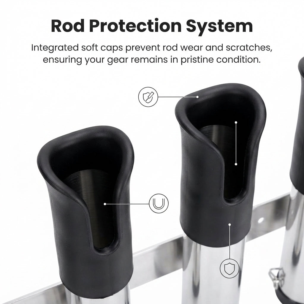 4-Rod Marine Fishing Rod Holder - 316 Stainless Steel, Mirror Polished
