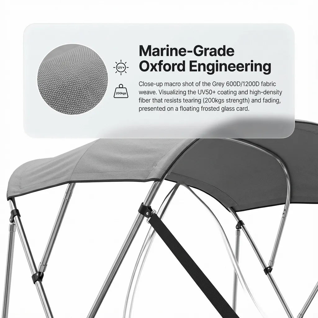 Macro shot of the grey 600D/1200D fabric weave showing the high-density fiber structure designed for 200kg tear resistance.