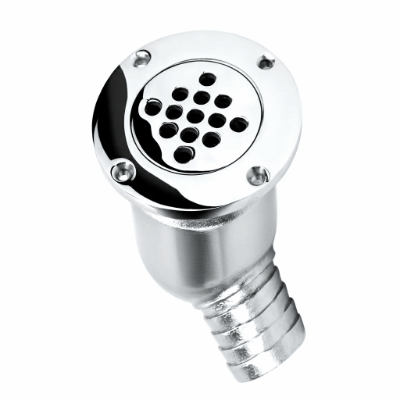 316 Stainless Steel Self-Bailing Boat Floor Drain Anti-Odor Scupper 1.5 Inch with Mirror Polish and Perforated Grate