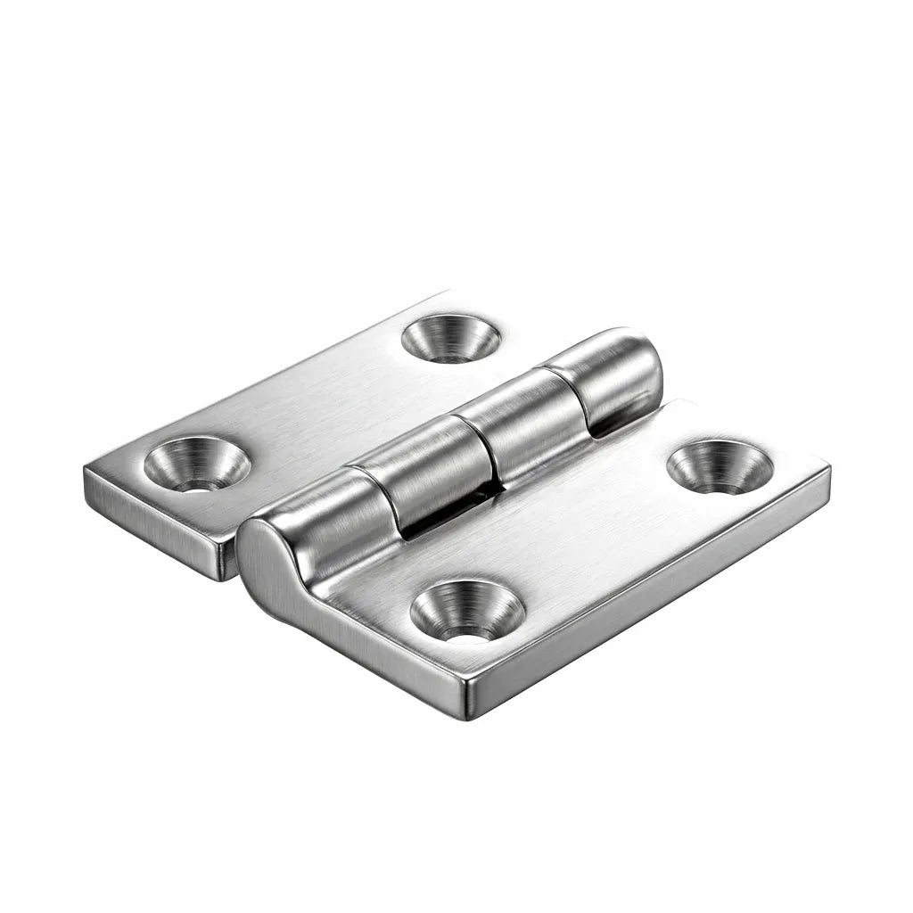 Top-down view of a heavy-duty 316 stainless steel marine-grade butt hinge with mirror polish finish on a white background.