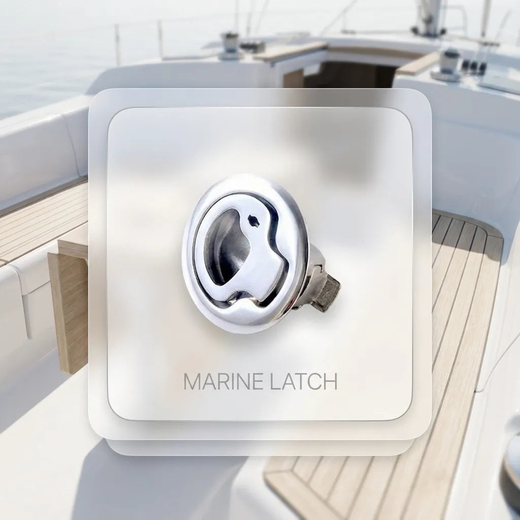 Lifestyle view of the flush mount marine latch installed on a luxury yacht teak deck showing seamless integration.