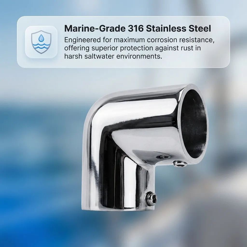 Detailed view of the 316 stainless steel surface showing salt-spray resistance and dual hex-head set screws.