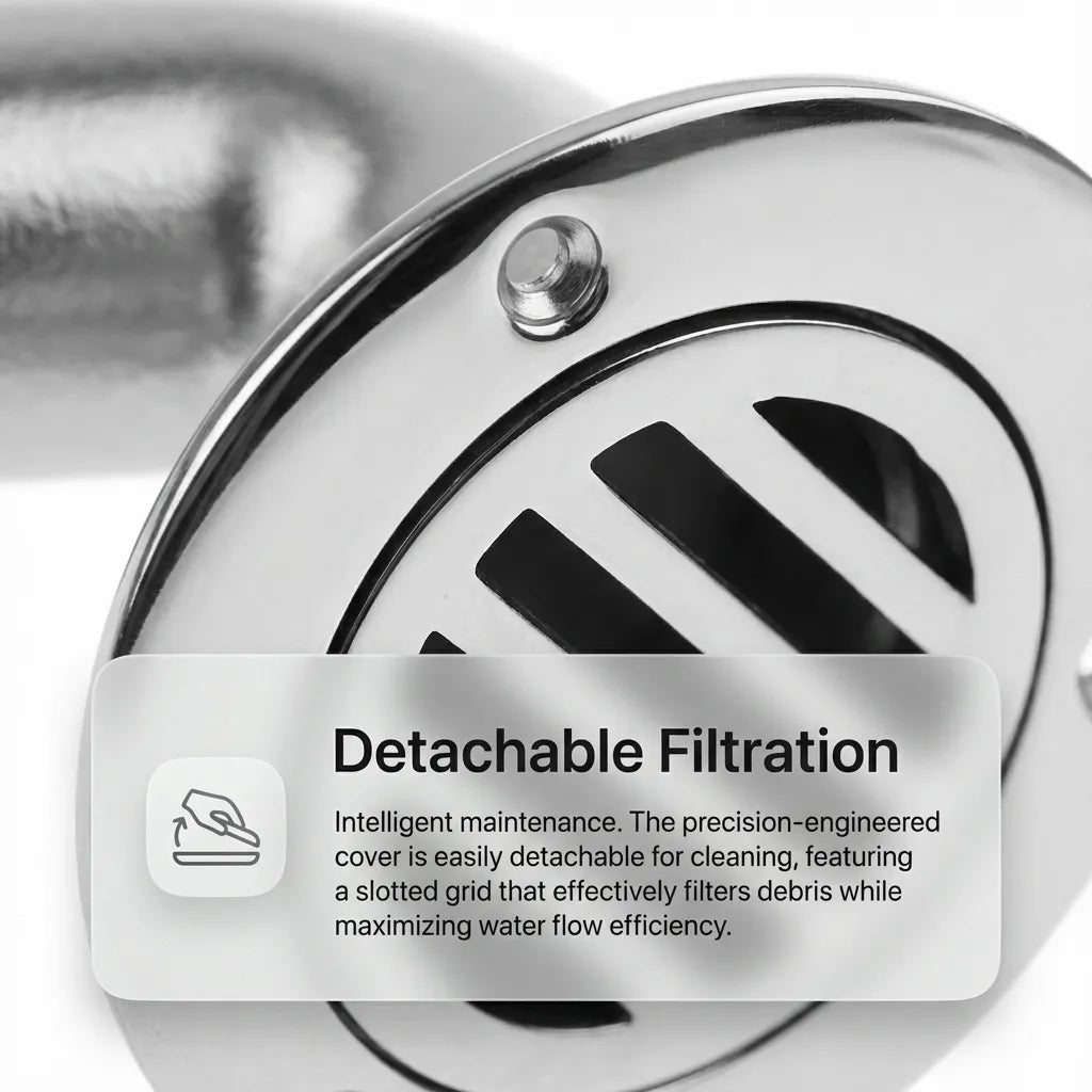 Close-up showing the detachable filtration cover designed for easy cleaning and debris removal.
