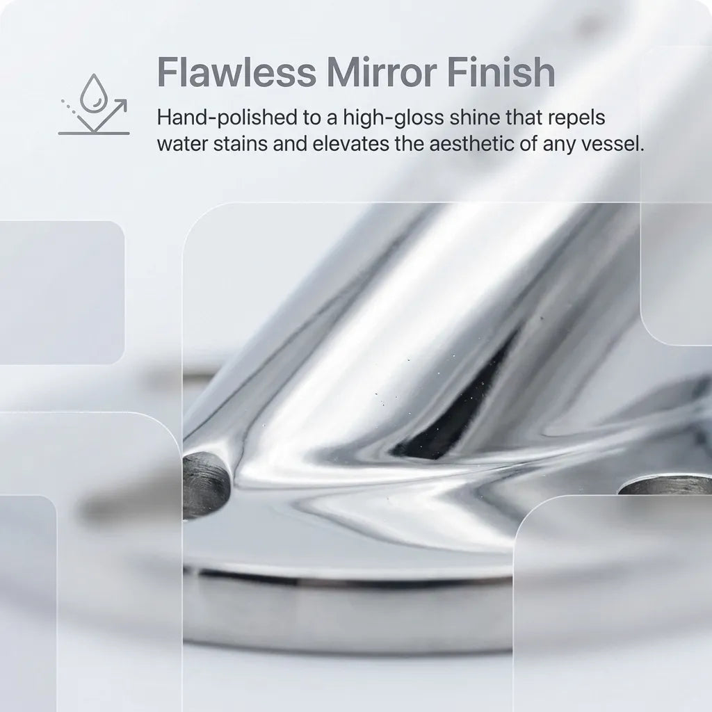 Extreme macro view of the hand-polished mirror finish showing flawless surface reflectivity and smooth casting.