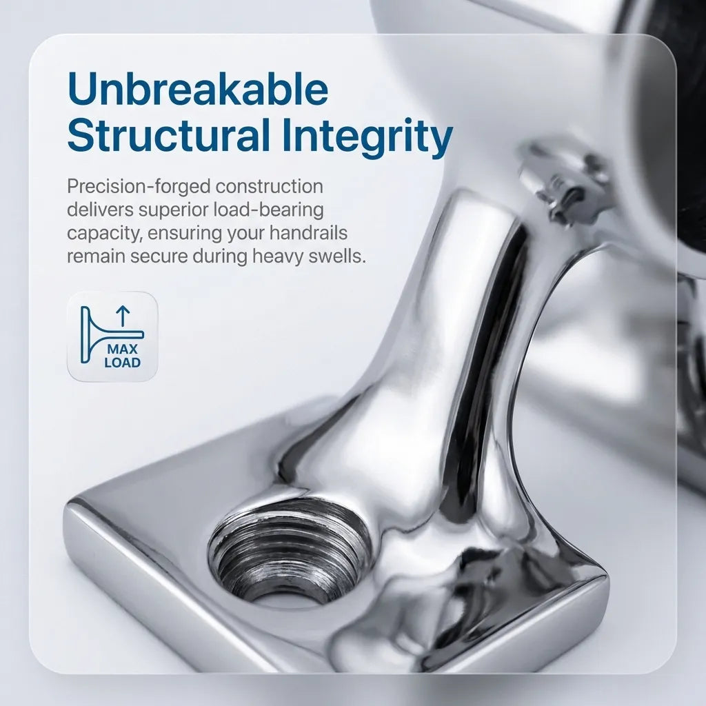 Macro view of the precision-forged screw hole and base neck highlighting structural load-bearing capacity for heavy swells.