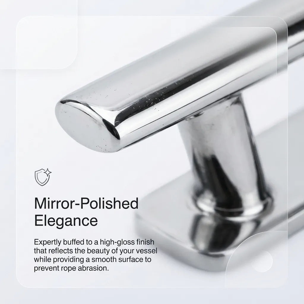 Close-up detail of the mirror-polished surface showing smooth edges designed to prevent rope abrasion.