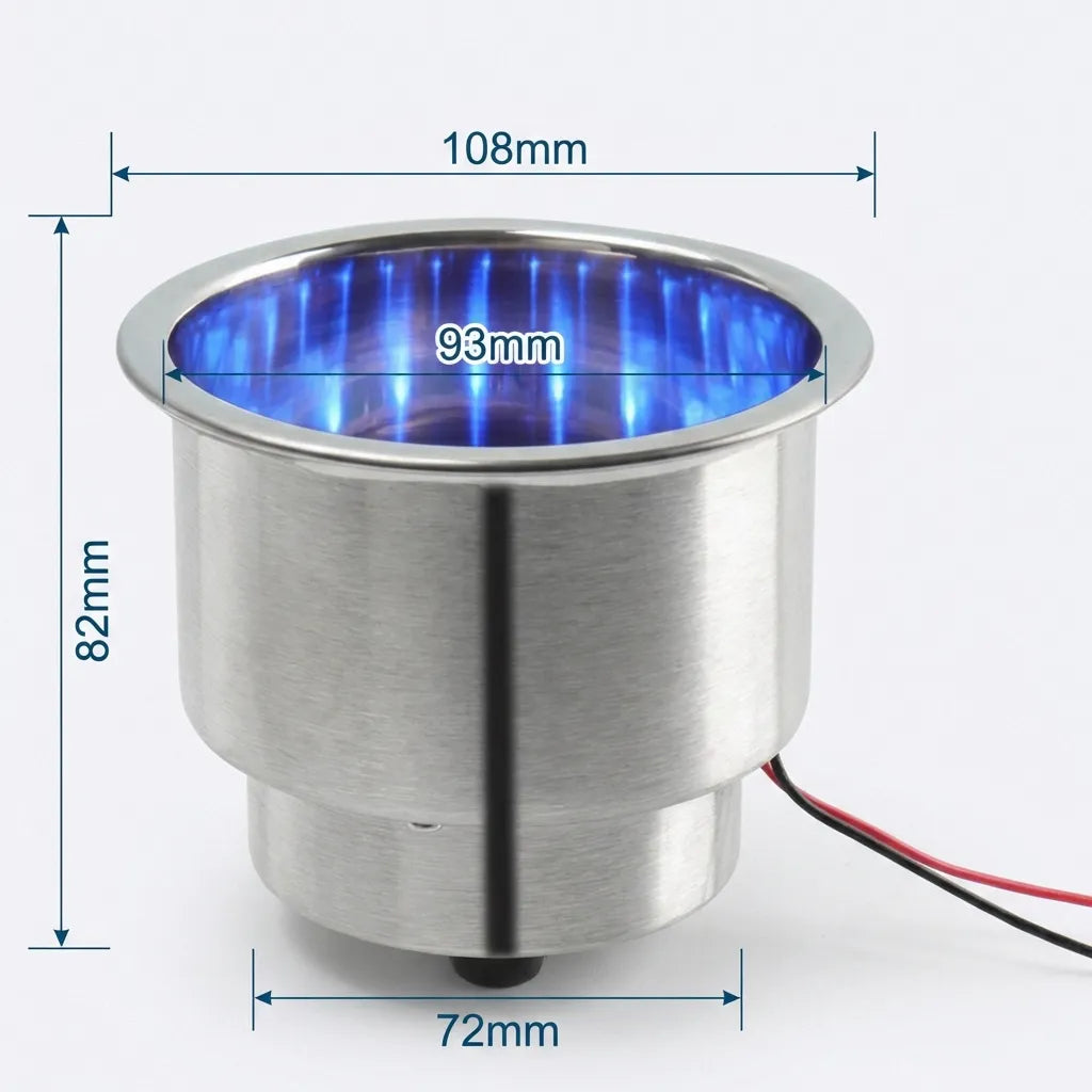 Dimensional diagram showing 108mm flange diameter, 93mm internal diameter, 82mm total height, and 72mm base width for installation clearance.