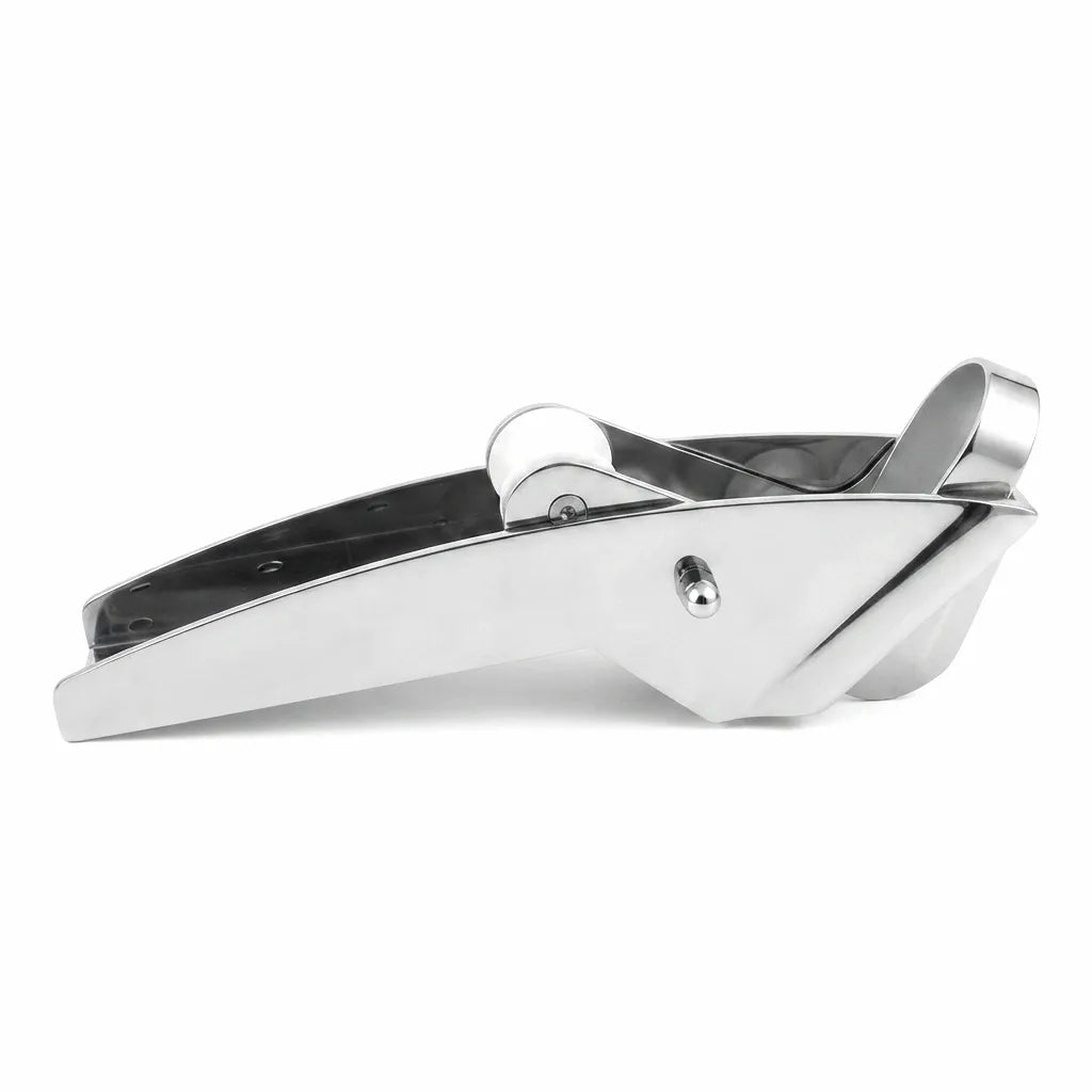 Mirror-polished 316 stainless steel marine anchor roller bracket on white background