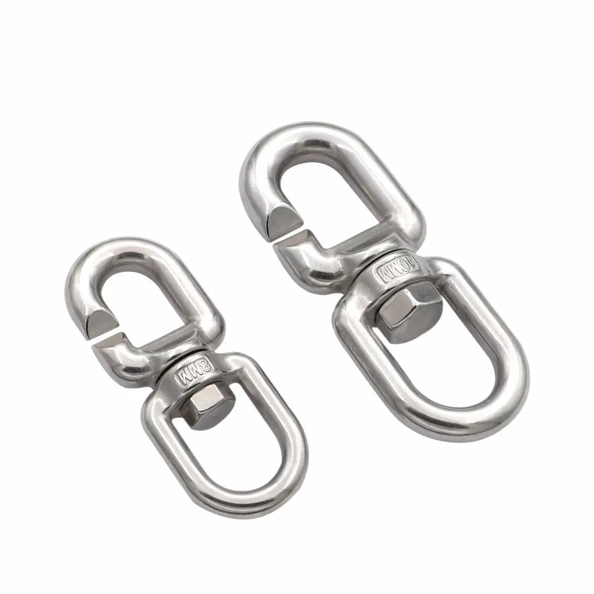 Pair of 8mm and 10mm Marine-Grade 316 Stainless Steel C-Shaped Swivel Rings with Mirror Polish Finish