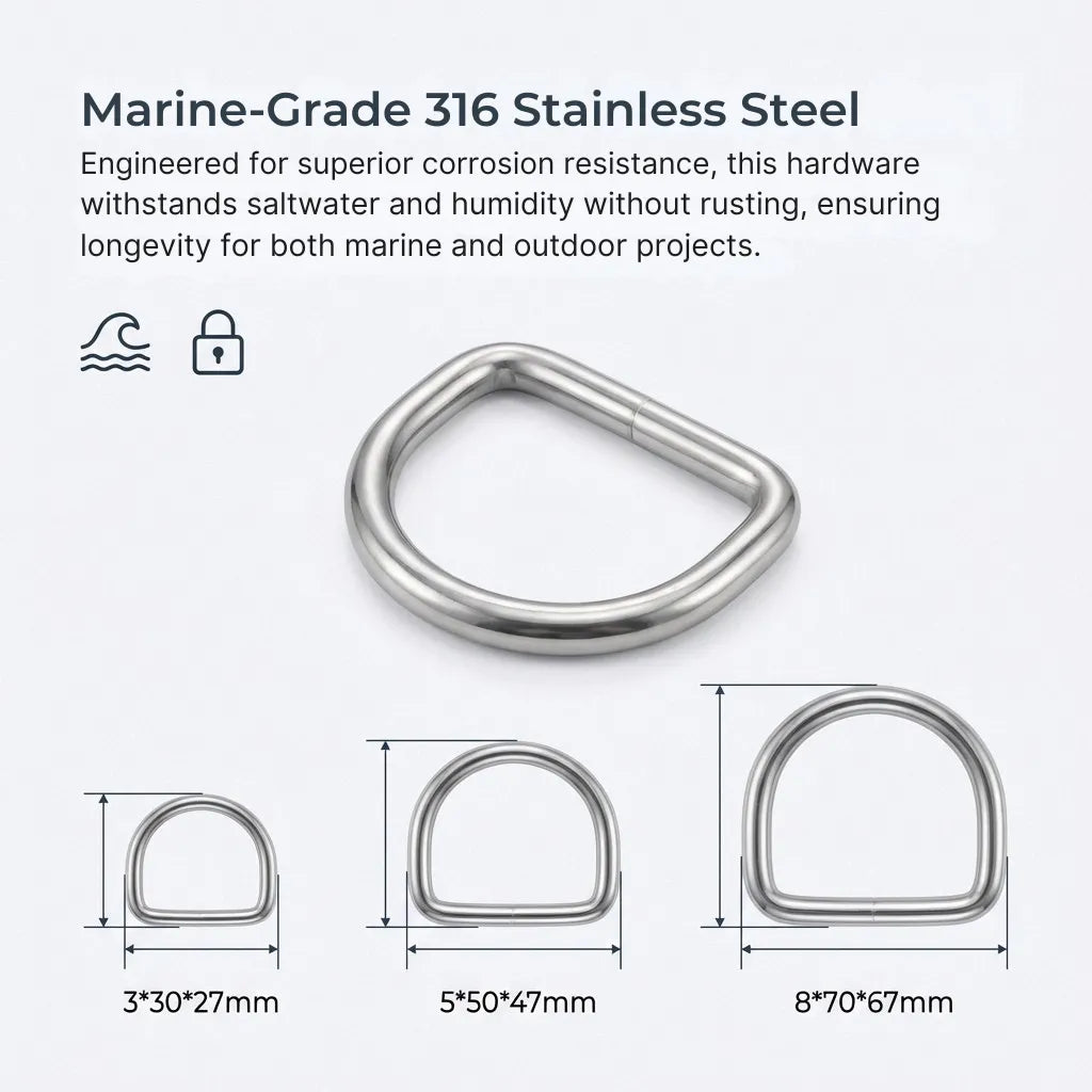 Graphic illustrating the corrosion resistance properties and three primary sizes: 3x30x27mm, 5x50x47mm, and 8x70x67mm.