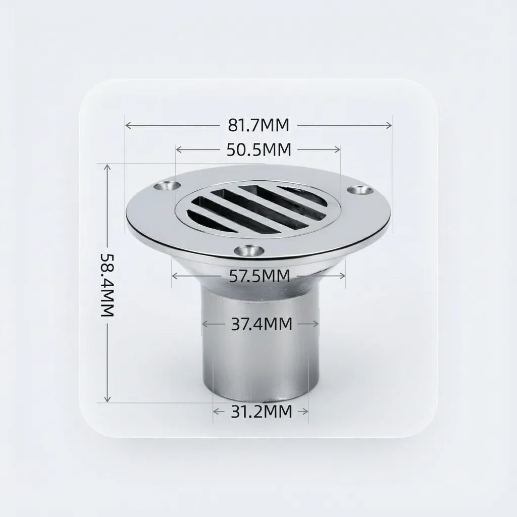Engineering diagram showing dimensions: 81.7mm flange, 38mm pipe diameter, and 58.4mm total height.