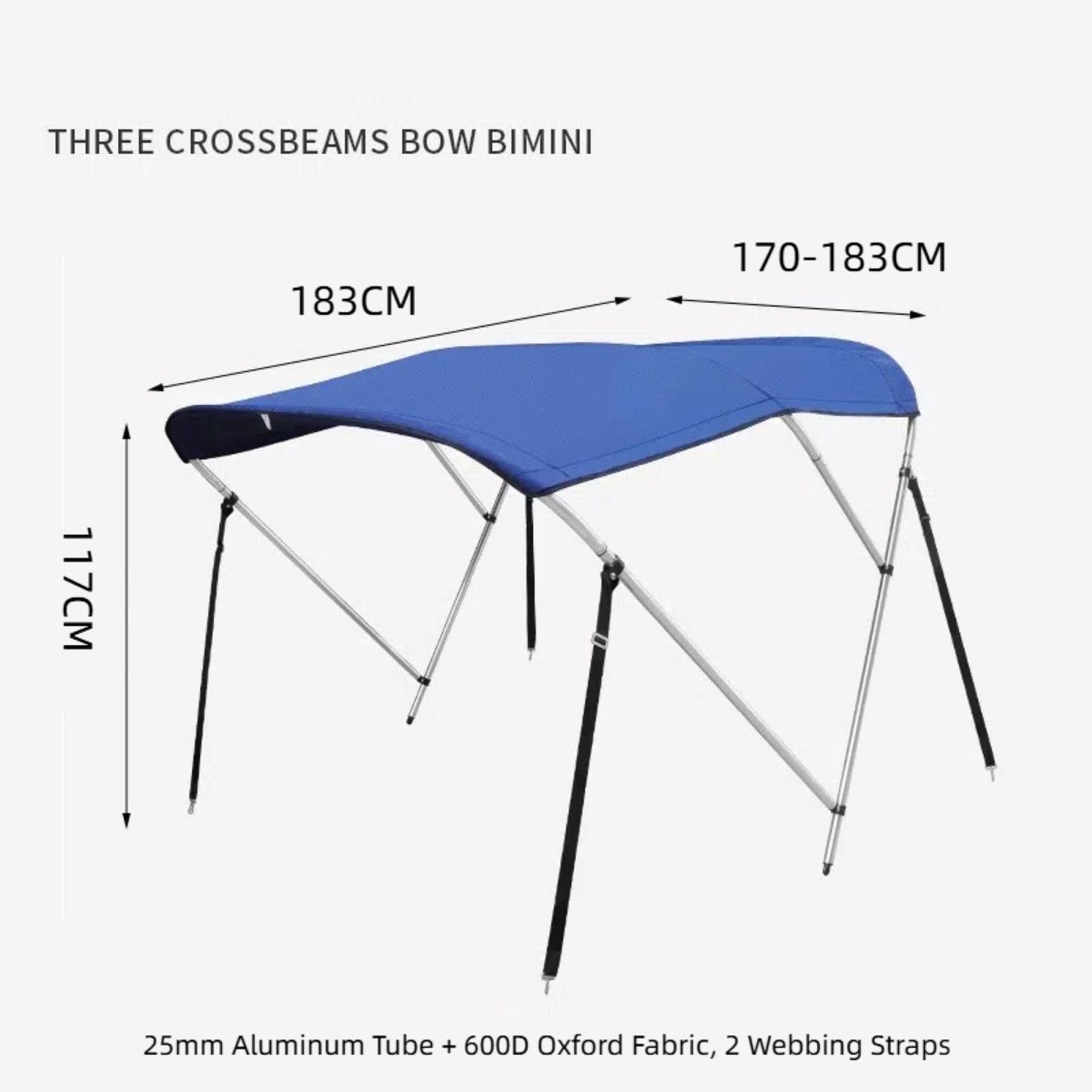 3 Bow Bimini Top Boat Cover, 600D/1200D Oxford Cloth Marine Canopy with 304 Stainless Steel Tube Frame for Cruise Yachts,Boats
