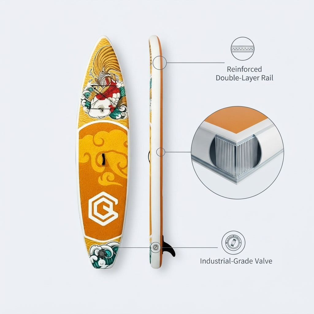 Inflatable SUP Paddleboard - 180kg Capacity, Portable Design & Koi Graphic