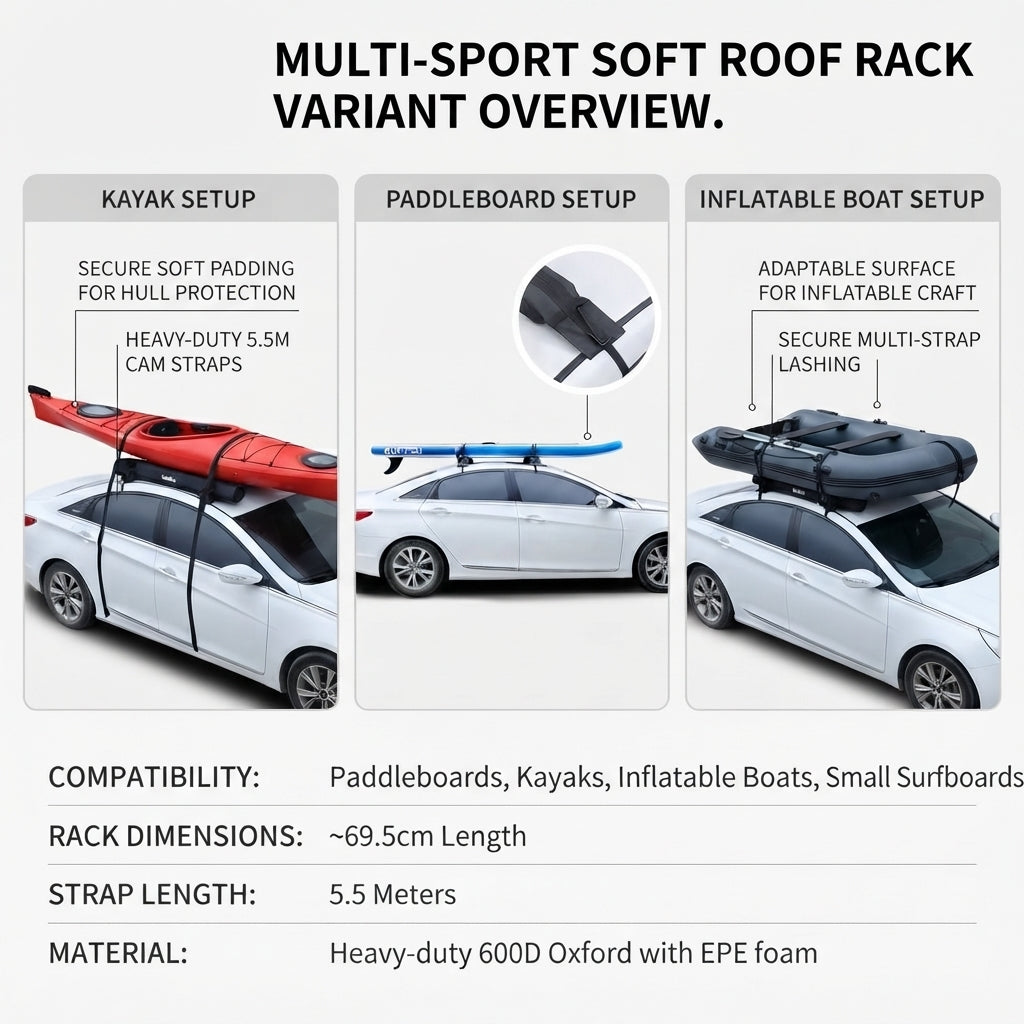 Airow Marine Universal Soft Roof Rack - Heavy-Duty Padded for Kayaks & SUPs