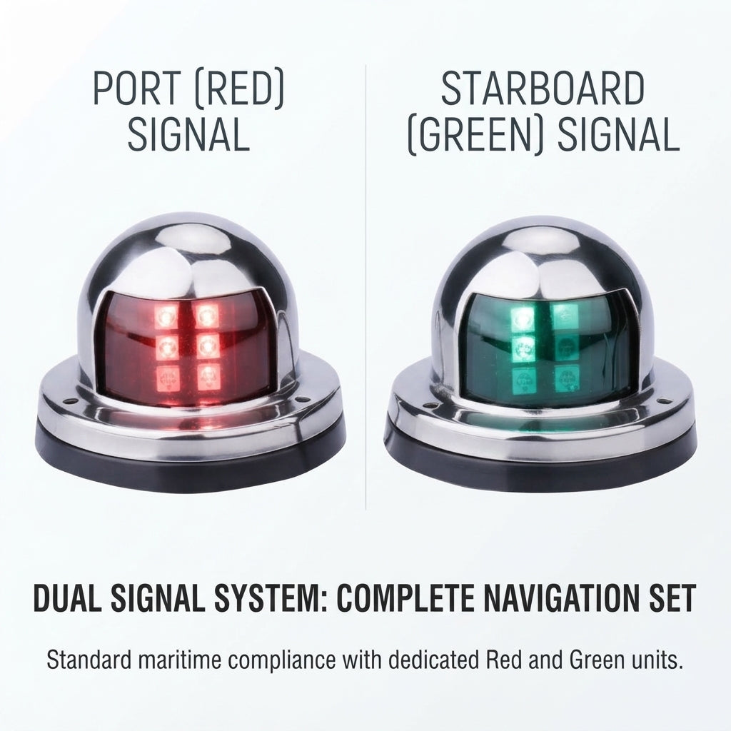 LED Navigation Lights Pair - Polished Stainless Steel, IP66 Waterproof