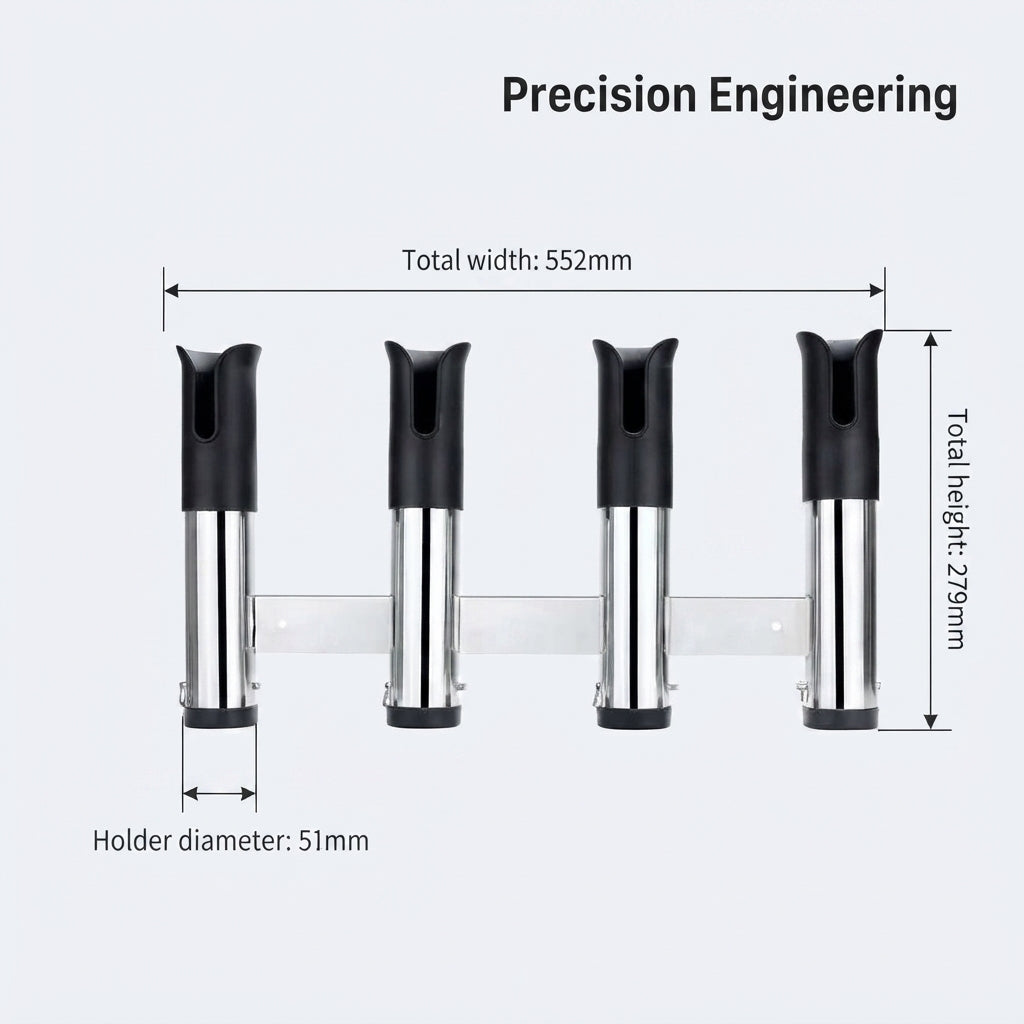 4-Rod Marine Fishing Rod Holder - 316 Stainless Steel, Mirror Polished