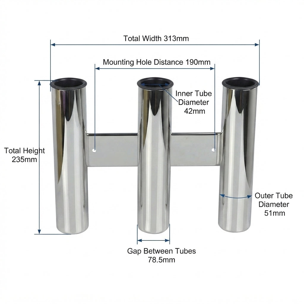 Airow Marine Triple 316 SS Fishing Rod Holder - Mirror Polished Mount