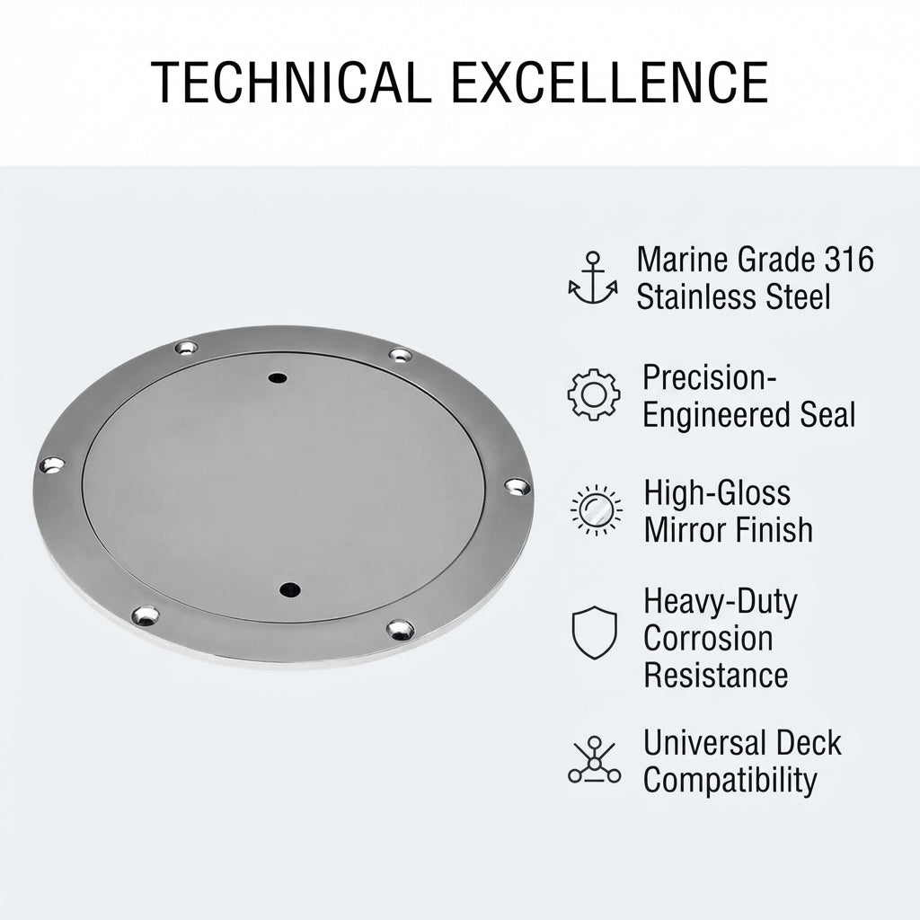 316 Stainless Steel Flush Deck Inspection Hatch - Marine Grade, Mirror Polish