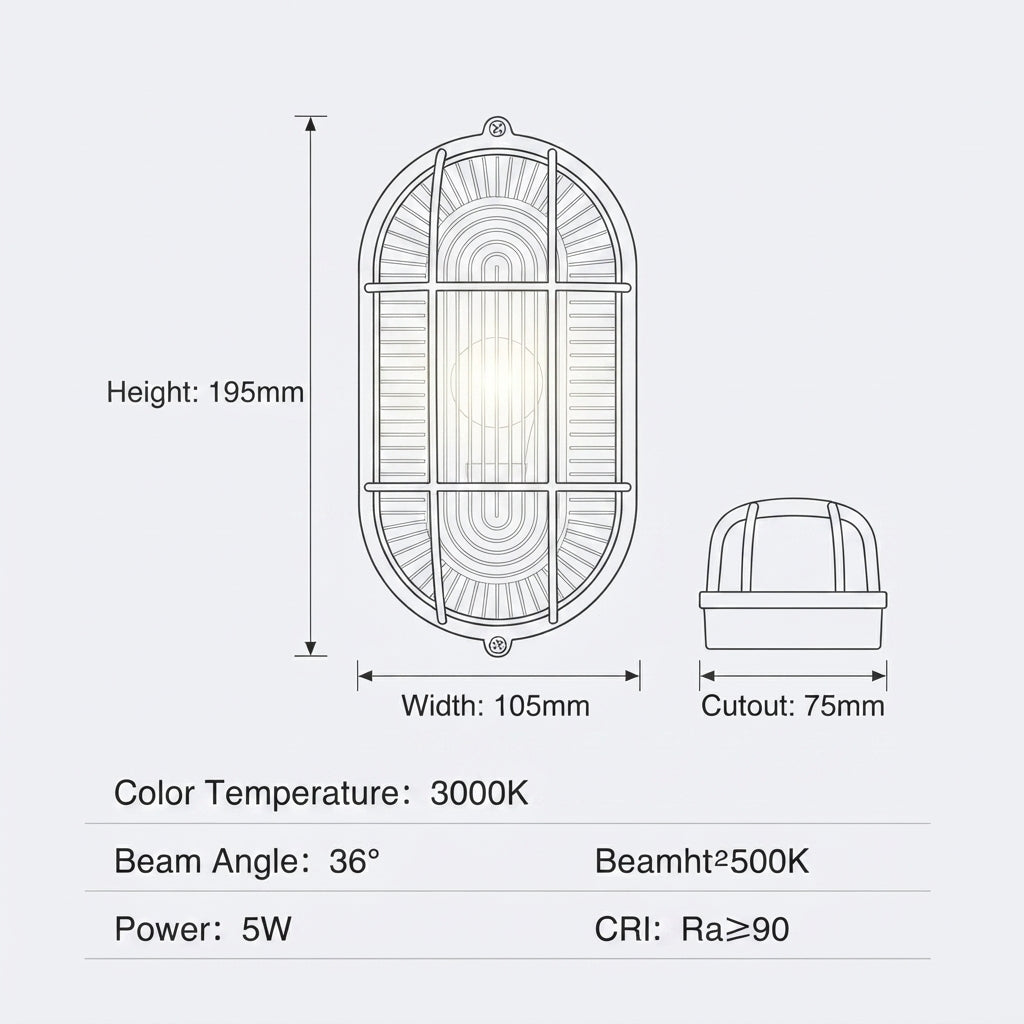 Airow Marine Oval LED Bulkhead Light - Matte Nickel, Anti-Glare