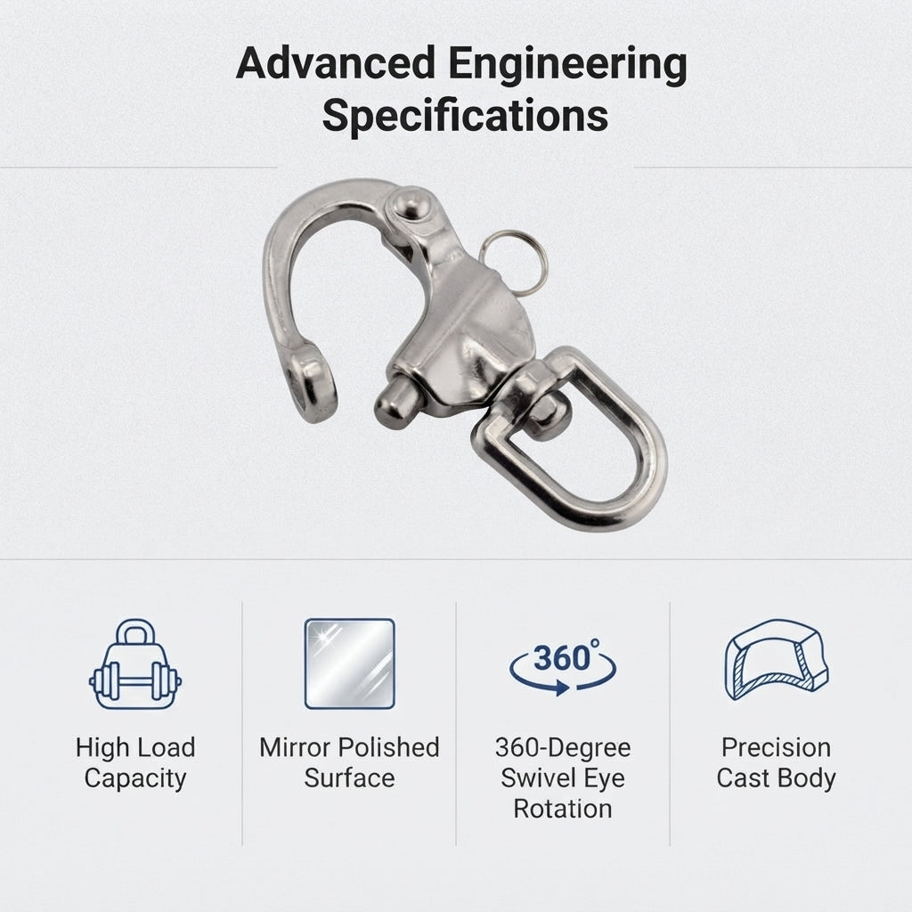 316 Stainless Steel Quick Release Swivel Shackle - Marine Grade Heavy Duty