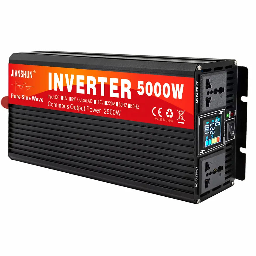 Airow Marine 5000W Pure Sine Wave Power Inverter on white background with digital display showing 13.0V DC input and 227.0V AC output.