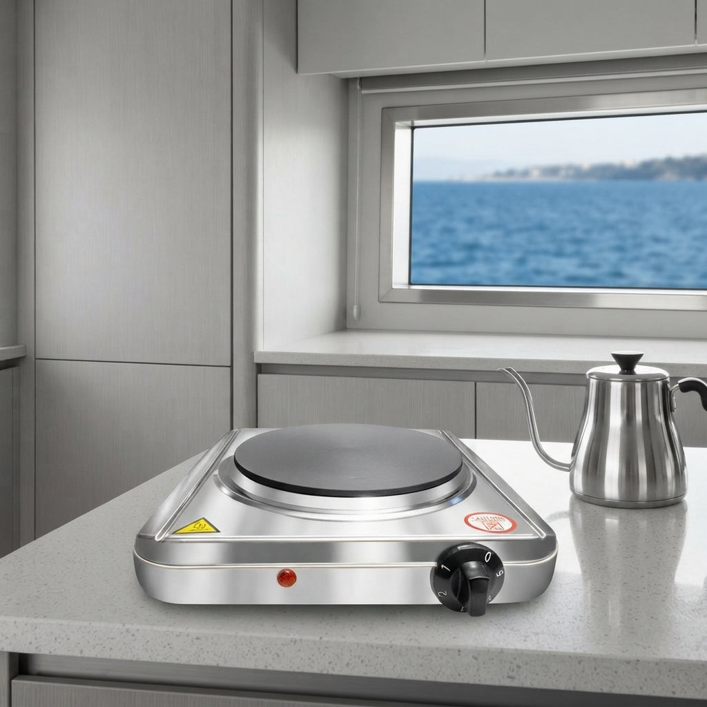 Airrow Marine 1500W Electric Hot Plate - Brushed Stainless Steel Solid Cooktop 110V