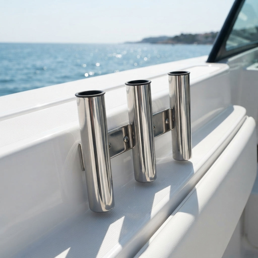 Airow Marine Triple 316 SS Fishing Rod Holder - Mirror Polished Mount