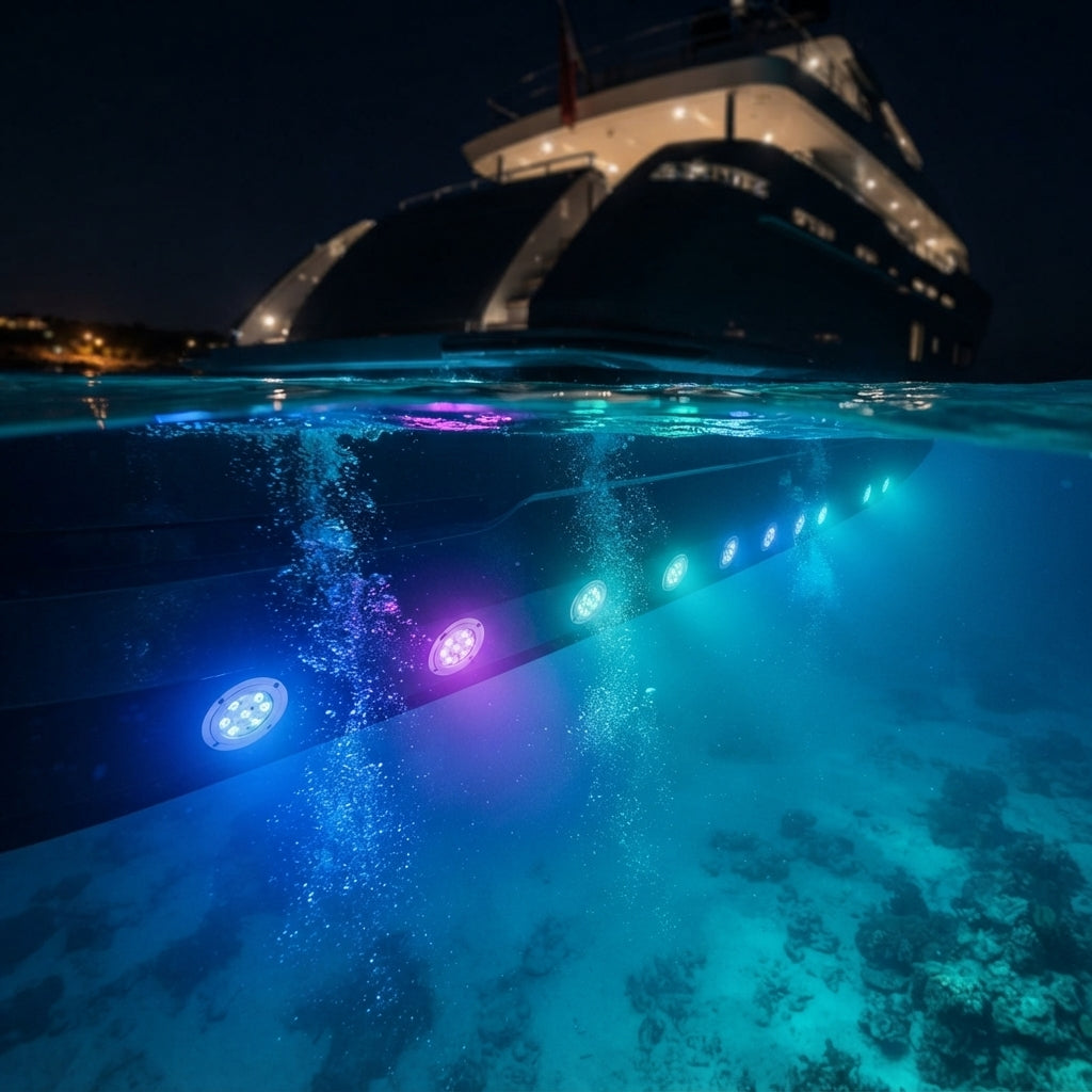 316 Stainless Steel Underwater LED Boat Light - RGB Color-Changing 12-24VDC (98mm)
