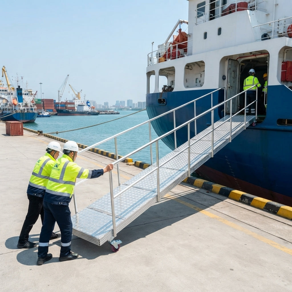 Mobile Aluminum Alloy Marine Gangway - High-Traction Deck & 304 SS Hardware