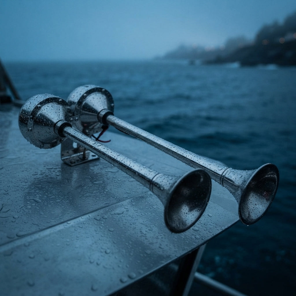 AirowMarine Dual Trumpet Marine Horn - 304 Stainless Steel, Ultra-Loud 12V/24V