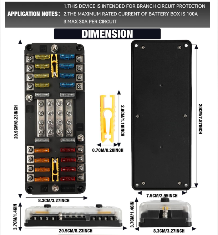 Marine 16-Circuit Fuse Box - Dual Battery Input, Negative Bus Bar (36V DC)