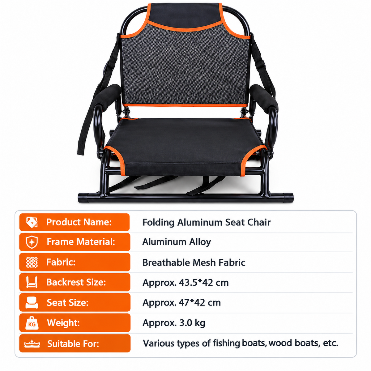 Portable Kayak Canoe Seat - Adjustable Aluminum Frame & Breathable Mesh