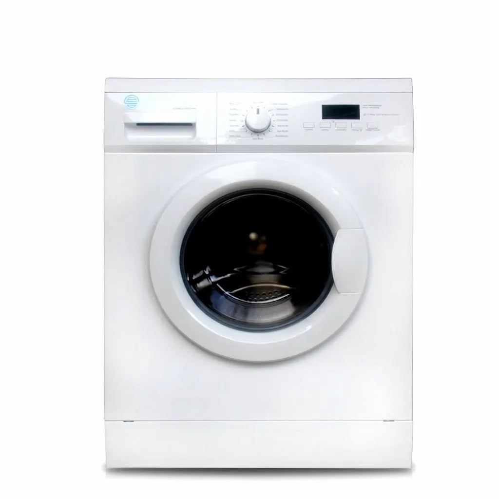 White 8 kg AirOw Marine front-loading automatic drum washing machine, isolated on white background, showing control panel and porthole.