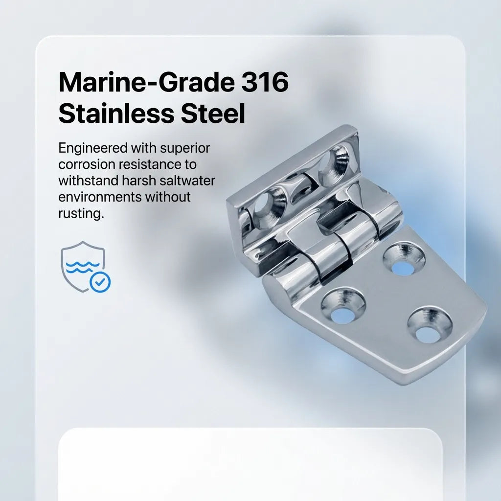 Graphic highlighting marine-grade 316 stainless steel construction engineered for superior corrosion resistance in saltwater environments.