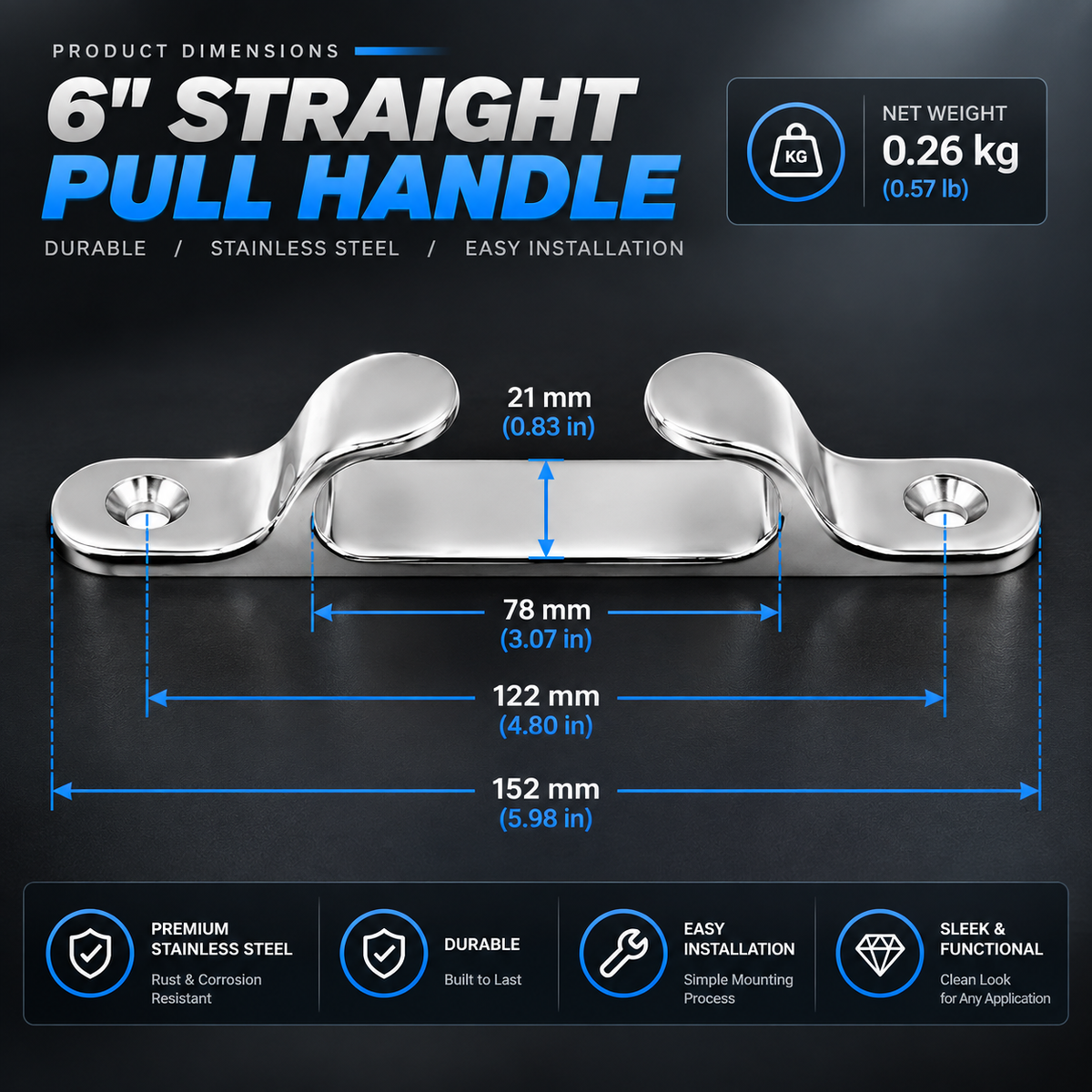 Marine Straight Cable Guide - 316 Stainless Steel, Mirror Polish (4-inch)