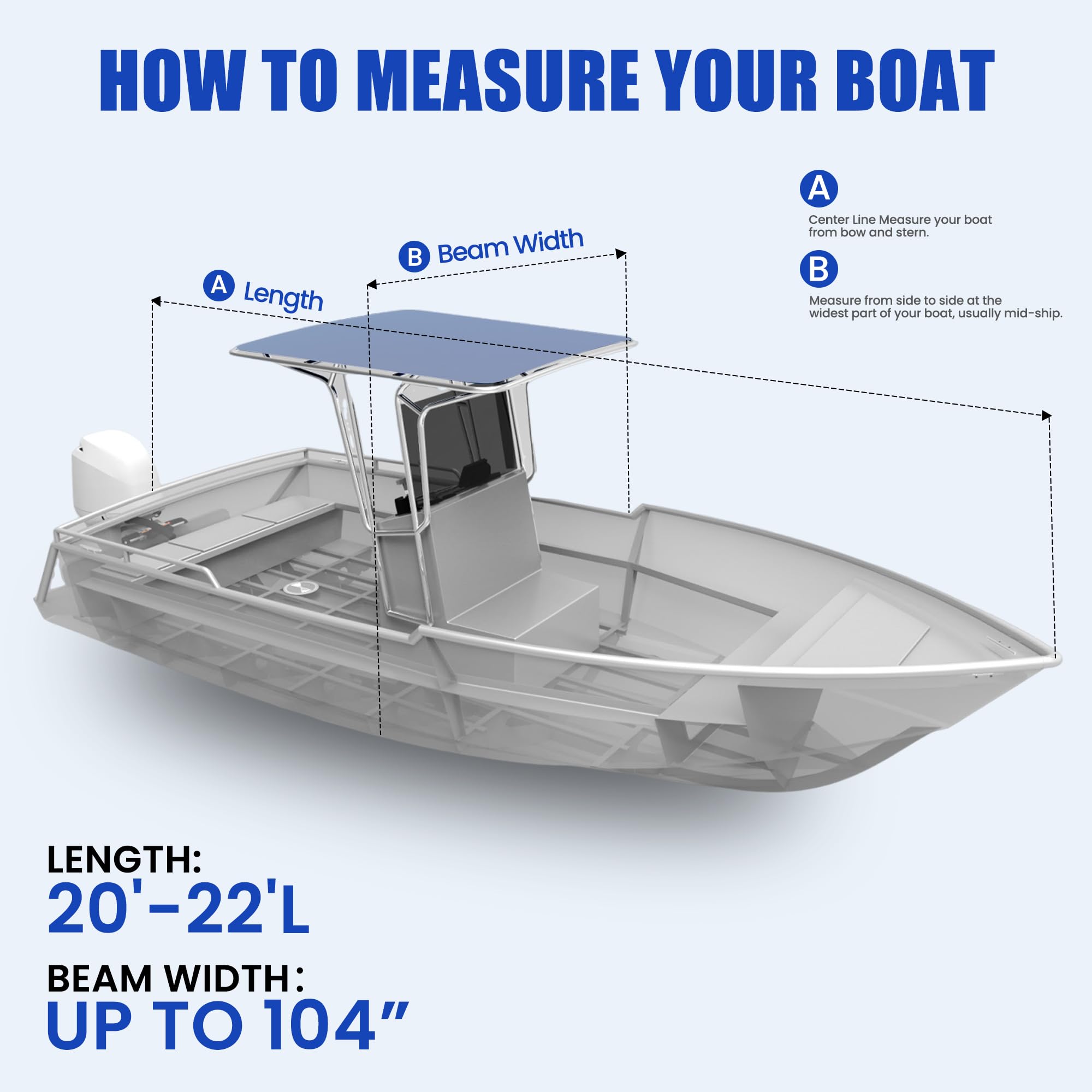 Center Console Boat Cover 18-20ft, Trailerable T-Top/Hard-Top Boat Cover, Heavy Duty Marine Grade Oxford Waterproof Boat Covers, Zipper on Both Side