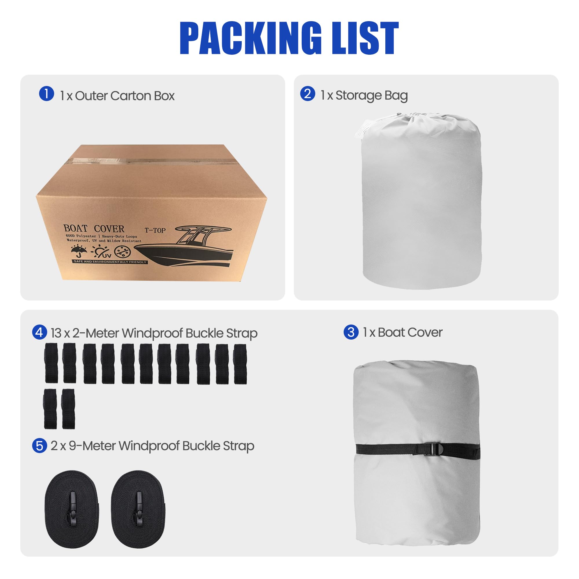 Center Console Boat Cover 18-20ft, Trailerable T-Top/Hard-Top Boat Cover, Heavy Duty Marine Grade Oxford Waterproof Boat Covers, Zipper on Both Side