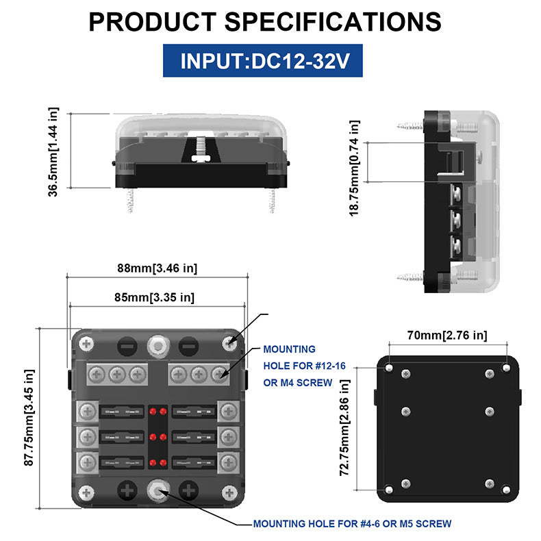 6-Circuit Water-Resistant Marine Fuse Box with LED Indicators – 12-24V DC – alternate view 6