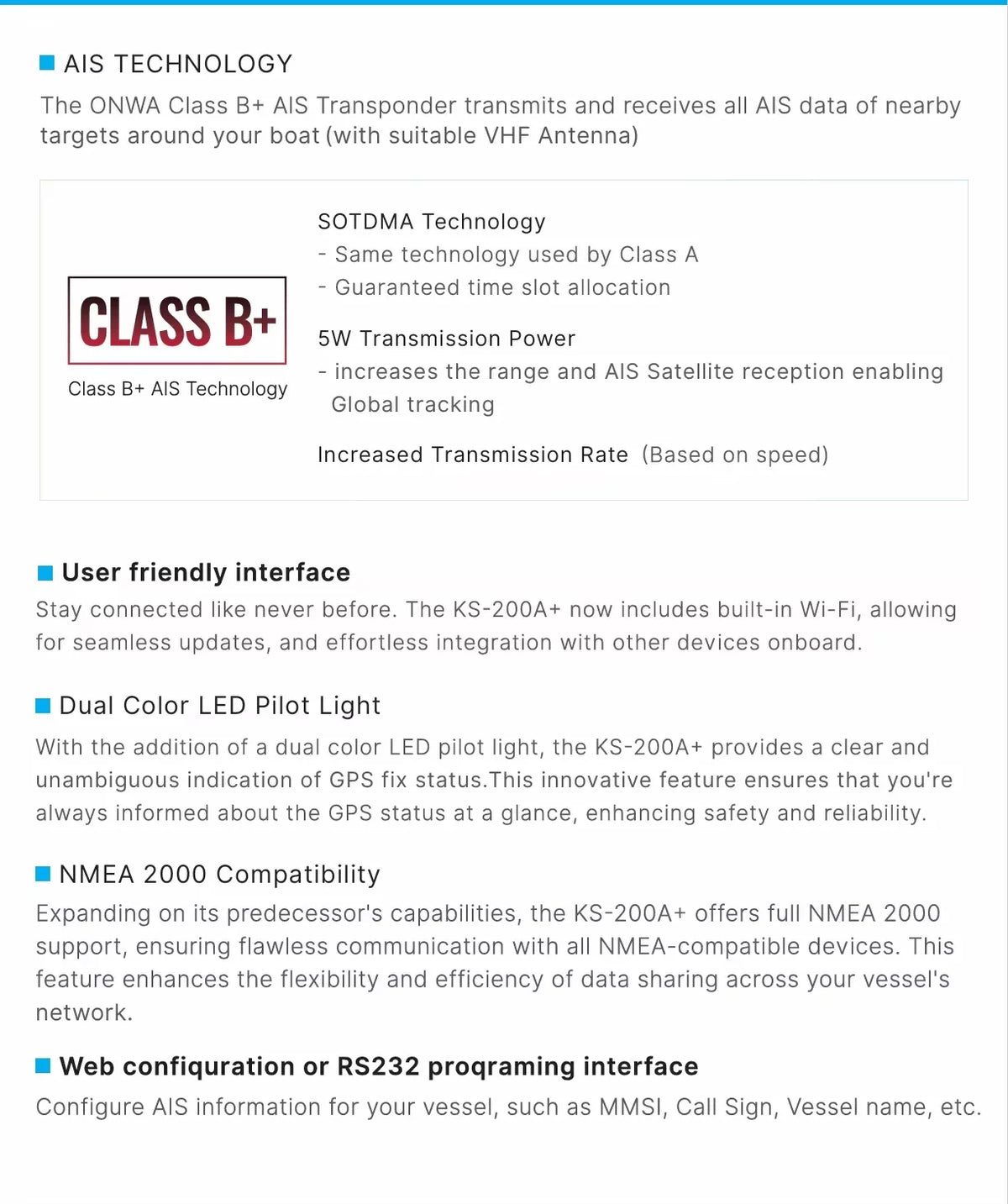 ONWA KS-200A+ Class B+ AIS Transponder - NMEA 2000 & Wi-Fi