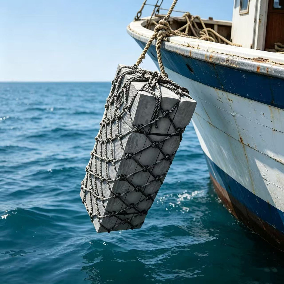 Airow Marine Solid EVA Square Boat Fender with Rope Mesh - UV-Resistant Protection
